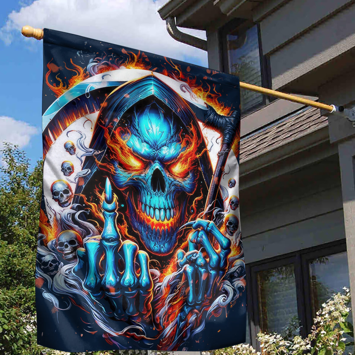Reaper Skull Garden Flag My Give A Fuck Is Broken But My Go Fuck Yourself Is Fully Functional - Wonder Print Shop
