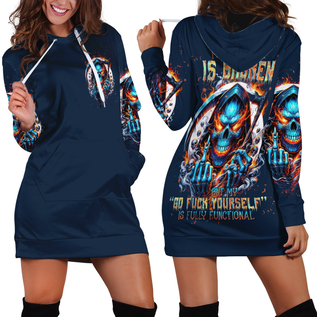 Reaper Skull Hoodie Dress My Give A Fuck Is Broken But My Go Fuck Yourself Is Fully Functional - Wonder Print Shop