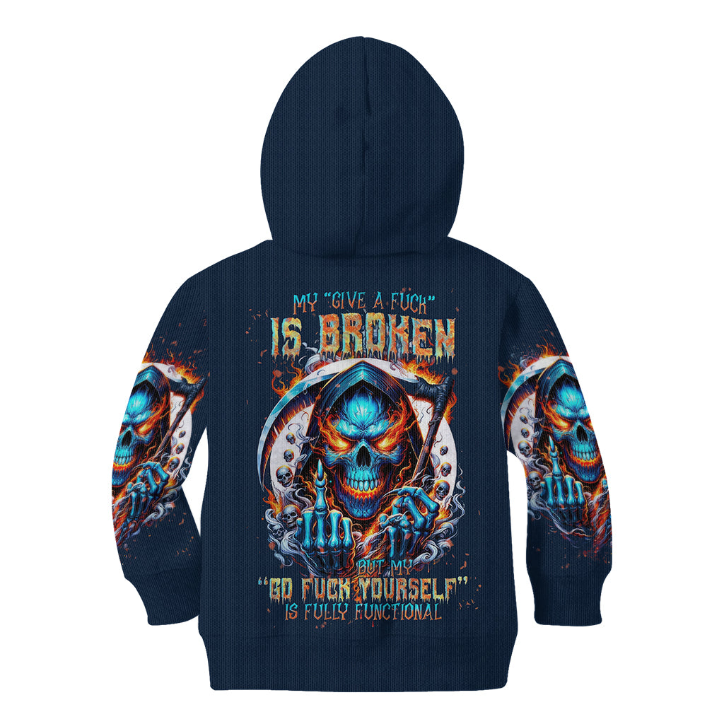 Reaper Skull Kid Hoodie My Give A Fuck Is Broken But My Go Fuck Yourself Is Fully Functional - Wonder Print Shop