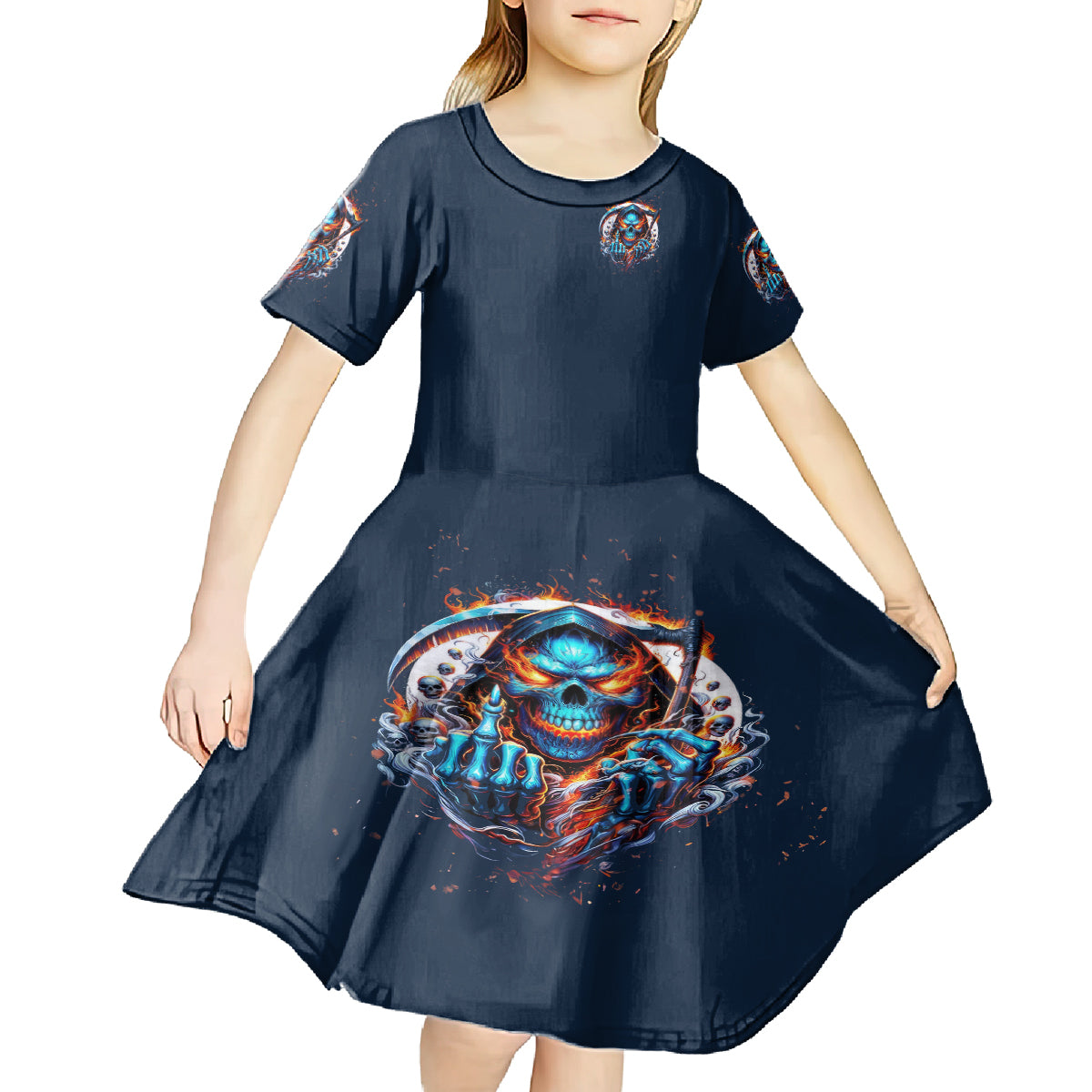 Reaper Skull Kid Short Sleeve Dress My Give A Fuck Is Broken But My Go Fuck Yourself Is Fully Functional - Wonder Print Shop