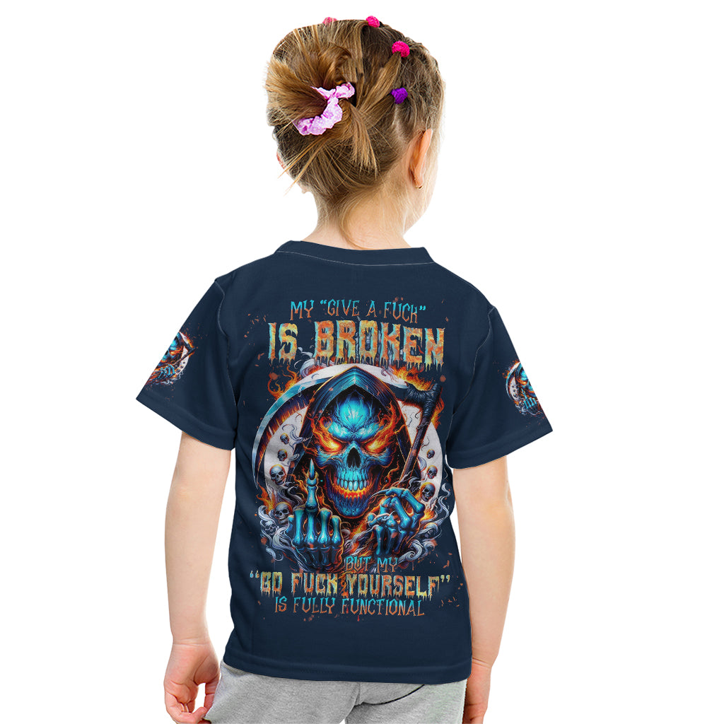 Reaper Skull Kid T Shirt My Give A Fuck Is Broken But My Go Fuck Yourself Is Fully Functional - Wonder Print Shop