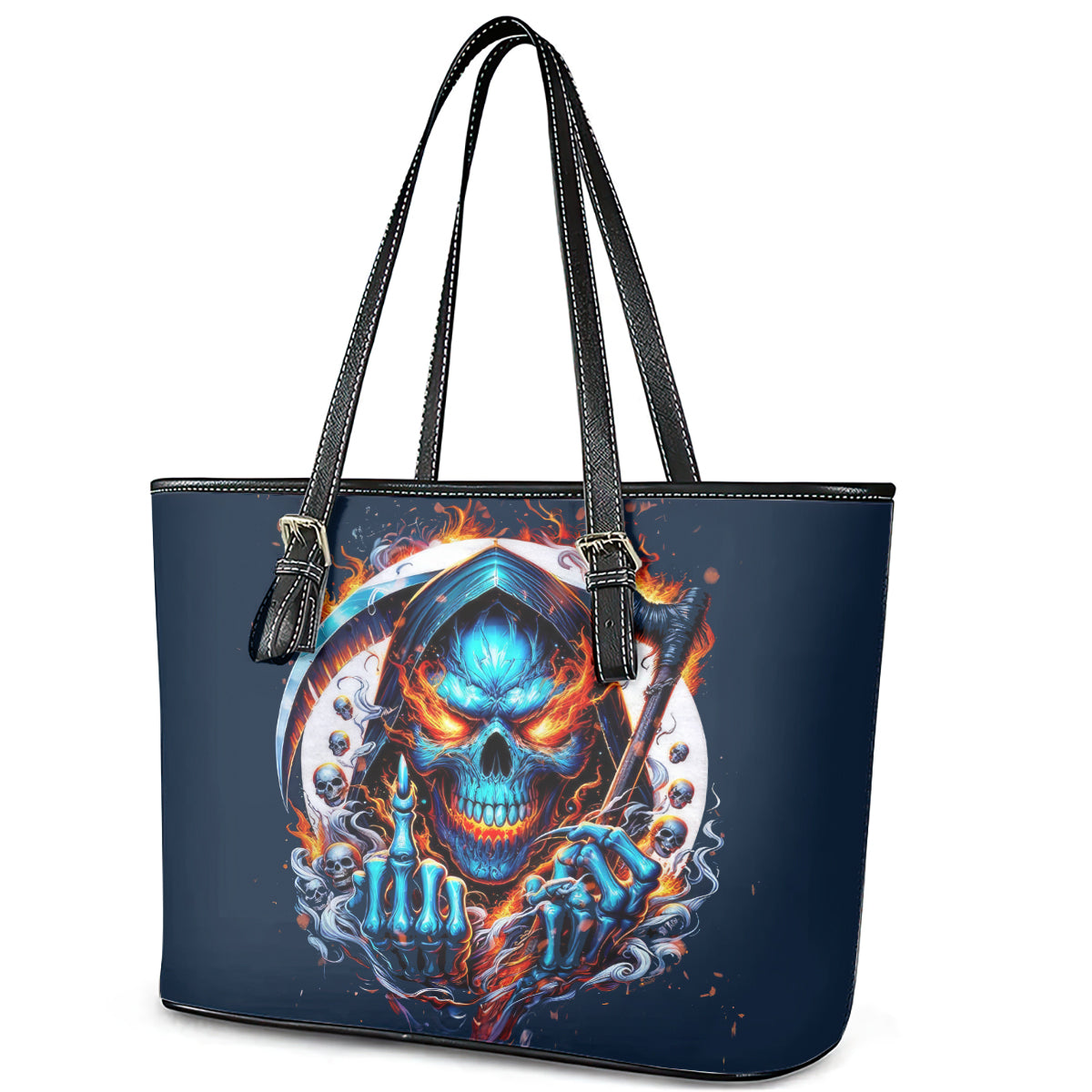 Reaper Skull Leather Tote Bag My Give A Fuck Is Broken But My Go Fuck Yourself Is Fully Functional - Wonder Print Shop