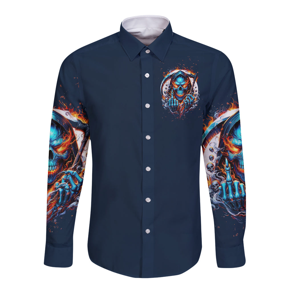 Reaper Skull Long Sleeve Button Shirt My Give A Fuck Is Broken But My Go Fuck Yourself Is Fully Functional - Wonder Print Shop