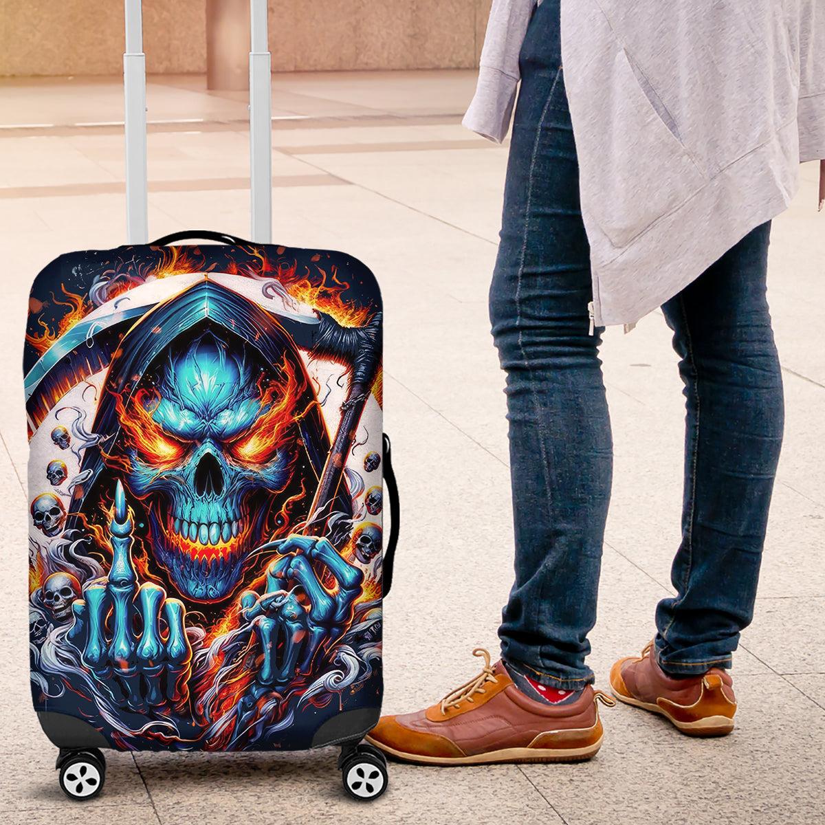 Reaper Skull Luggage Cover My Give A Fuck Is Broken But My Go Fuck Yourself Is Fully Functional - Wonder Print Shop