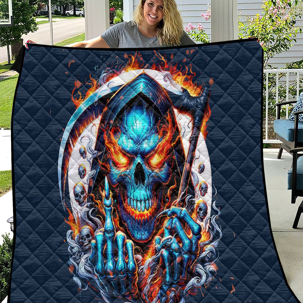 Reaper Skull Quilt My Give A Fuck Is Broken But My Go Fuck Yourself Is Fully Functional - Wonder Print Shop