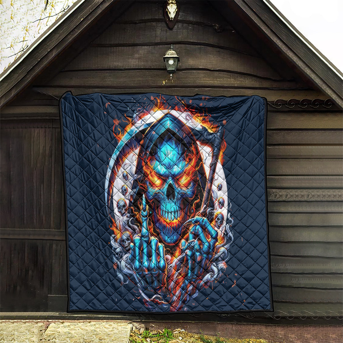 Reaper Skull Quilt My Give A Fuck Is Broken But My Go Fuck Yourself Is Fully Functional - Wonder Print Shop