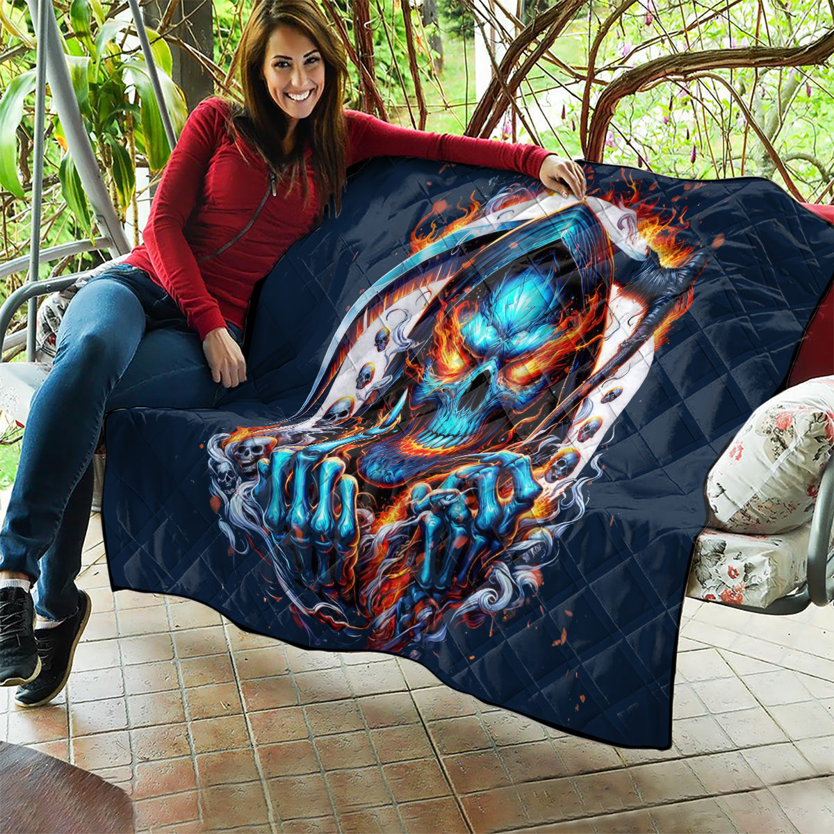 Reaper Skull Quilt My Give A Fuck Is Broken But My Go Fuck Yourself Is Fully Functional - Wonder Print Shop