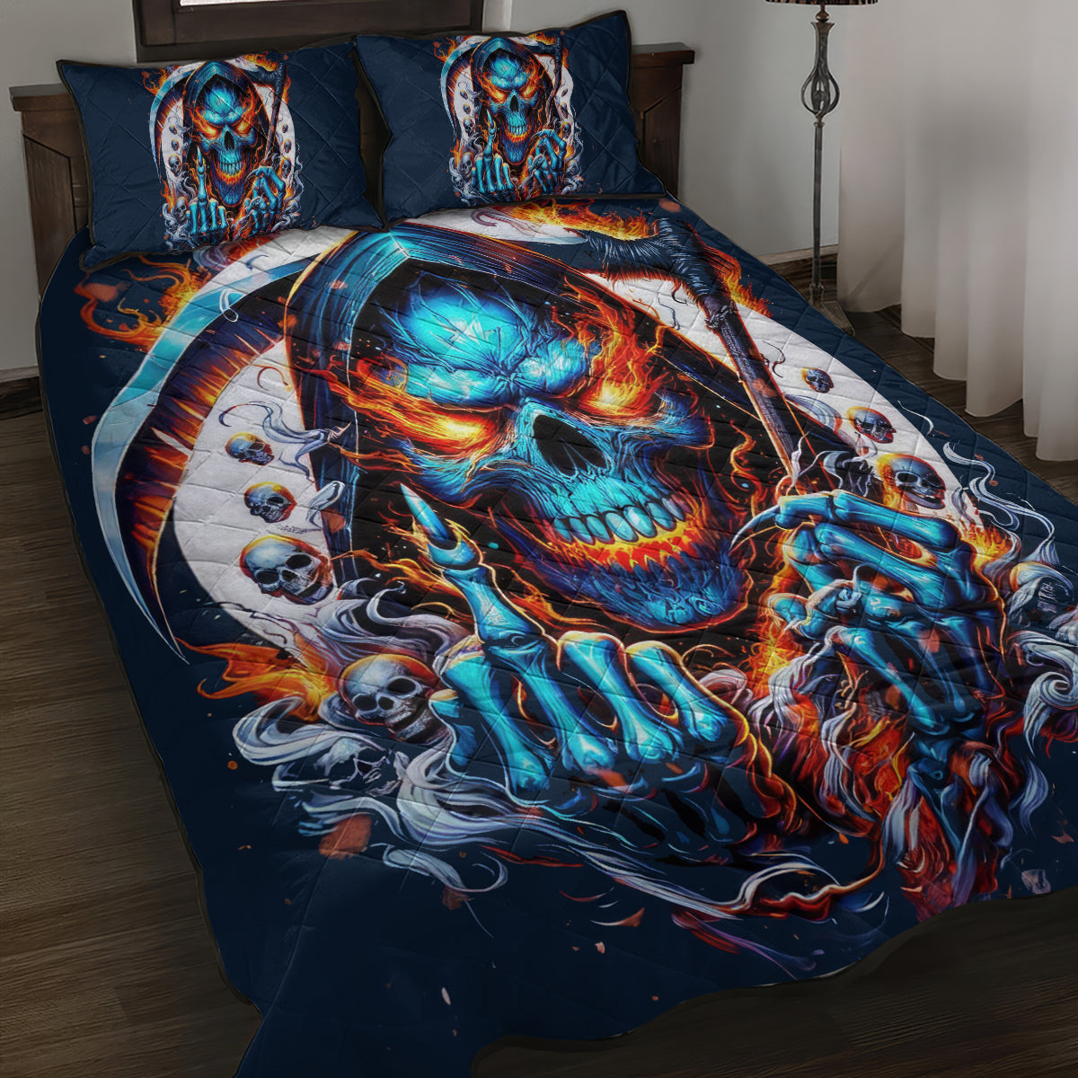 Reaper Skull Quilt Bed Set My Give A Fuck Is Broken But My Go Fuck Yourself Is Fully Functional - Wonder Print Shop