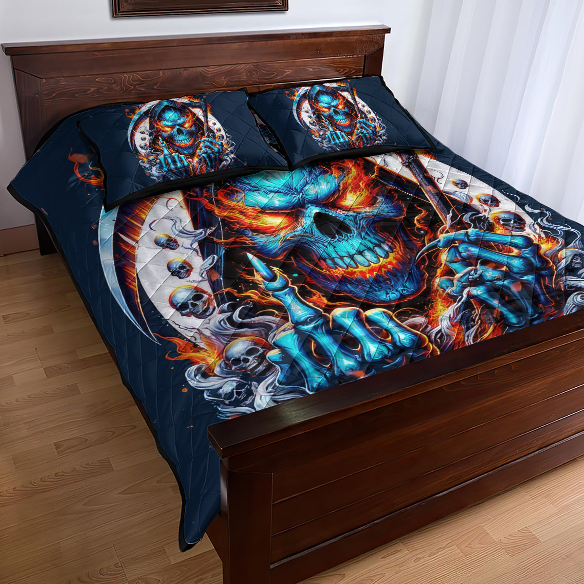 Reaper Skull Quilt Bed Set My Give A Fuck Is Broken But My Go Fuck Yourself Is Fully Functional - Wonder Print Shop