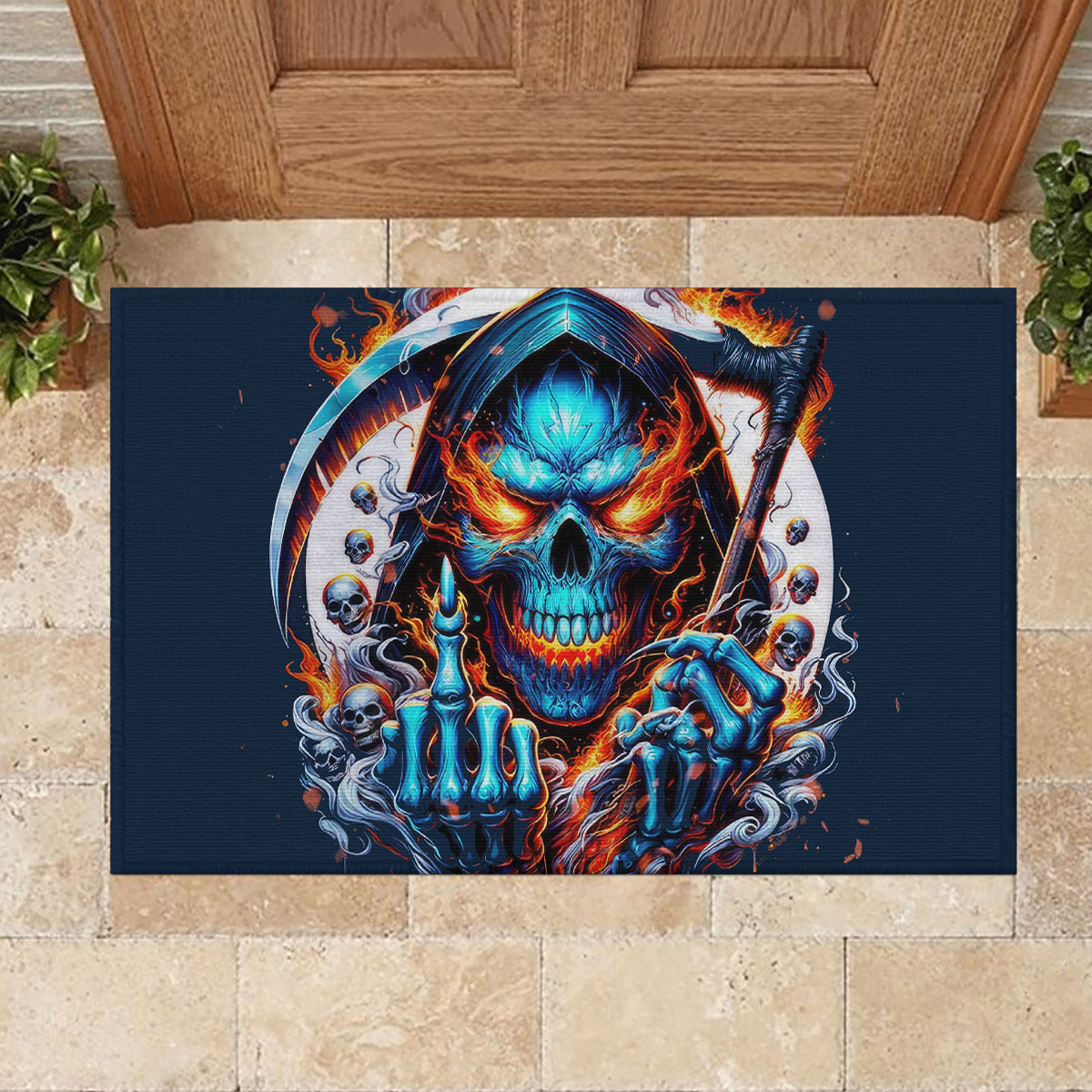 Reaper Skull Rubber Doormat My Give A Fuck Is Broken But My Go Fuck Yourself Is Fully Functional - Wonder Print Shop