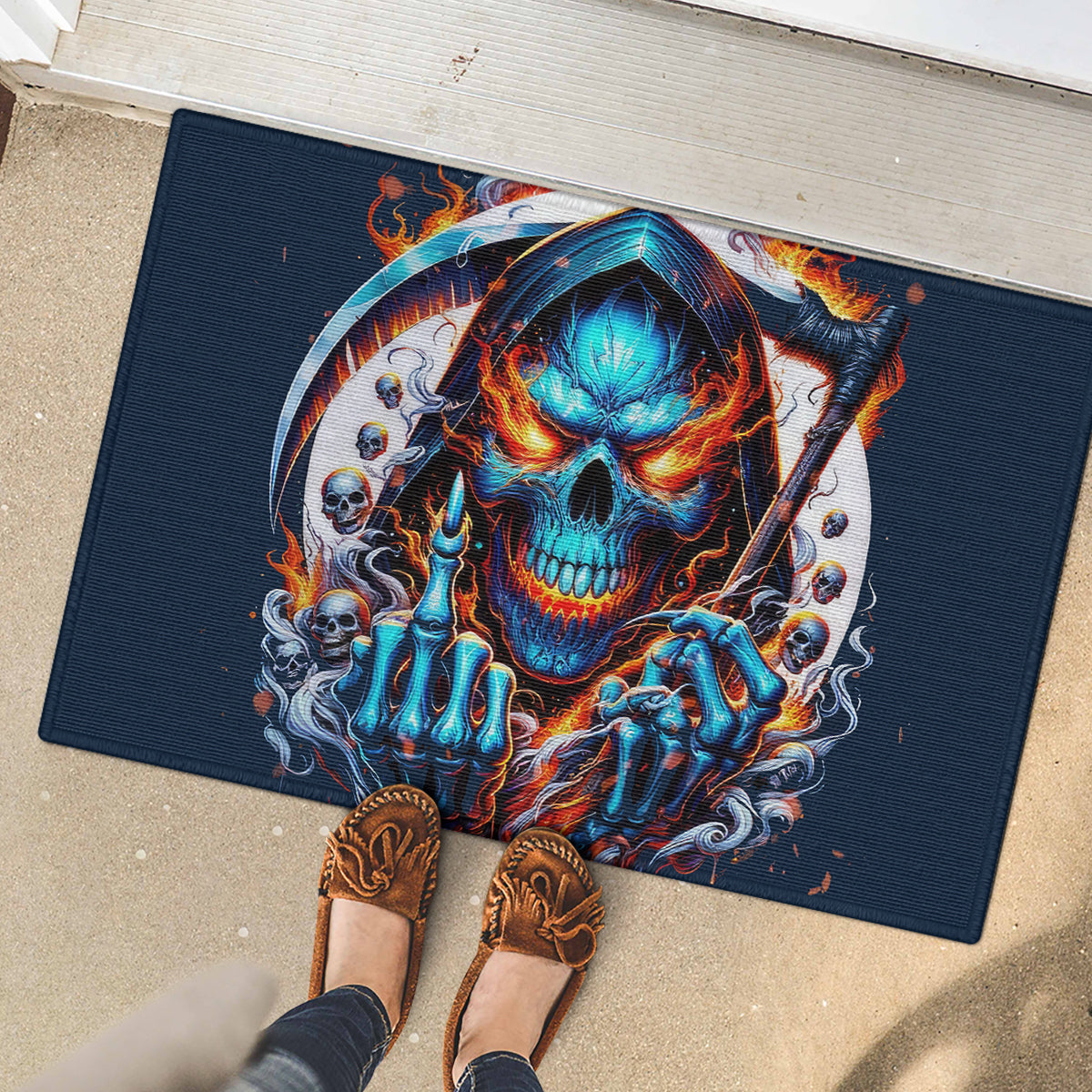Reaper Skull Rubber Doormat My Give A Fuck Is Broken But My Go Fuck Yourself Is Fully Functional - Wonder Print Shop