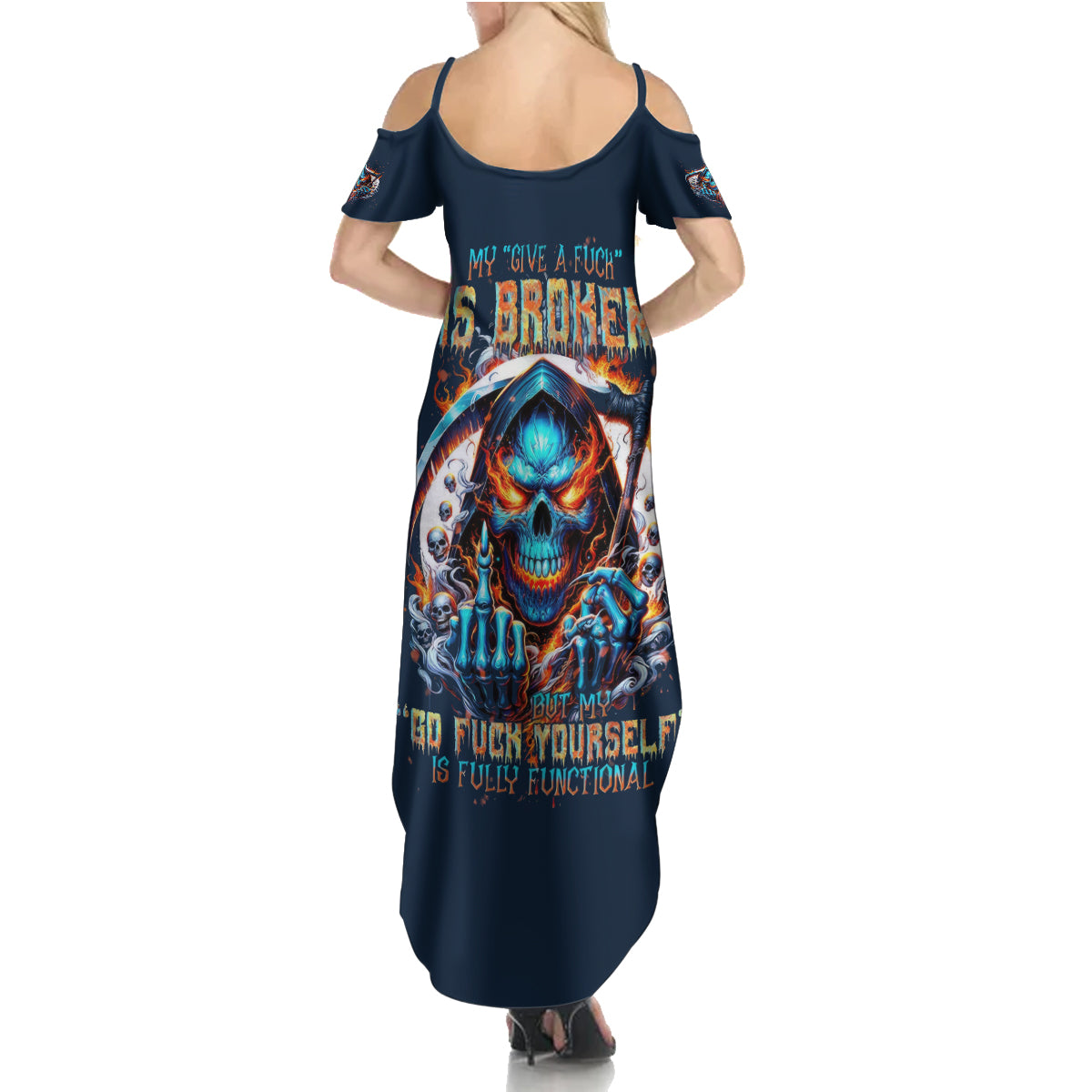 Reaper Skull Summer Maxi Dress My Give A Fuck Is Broken But My Go Fuck Yourself Is Fully Functional - Wonder Print Shop