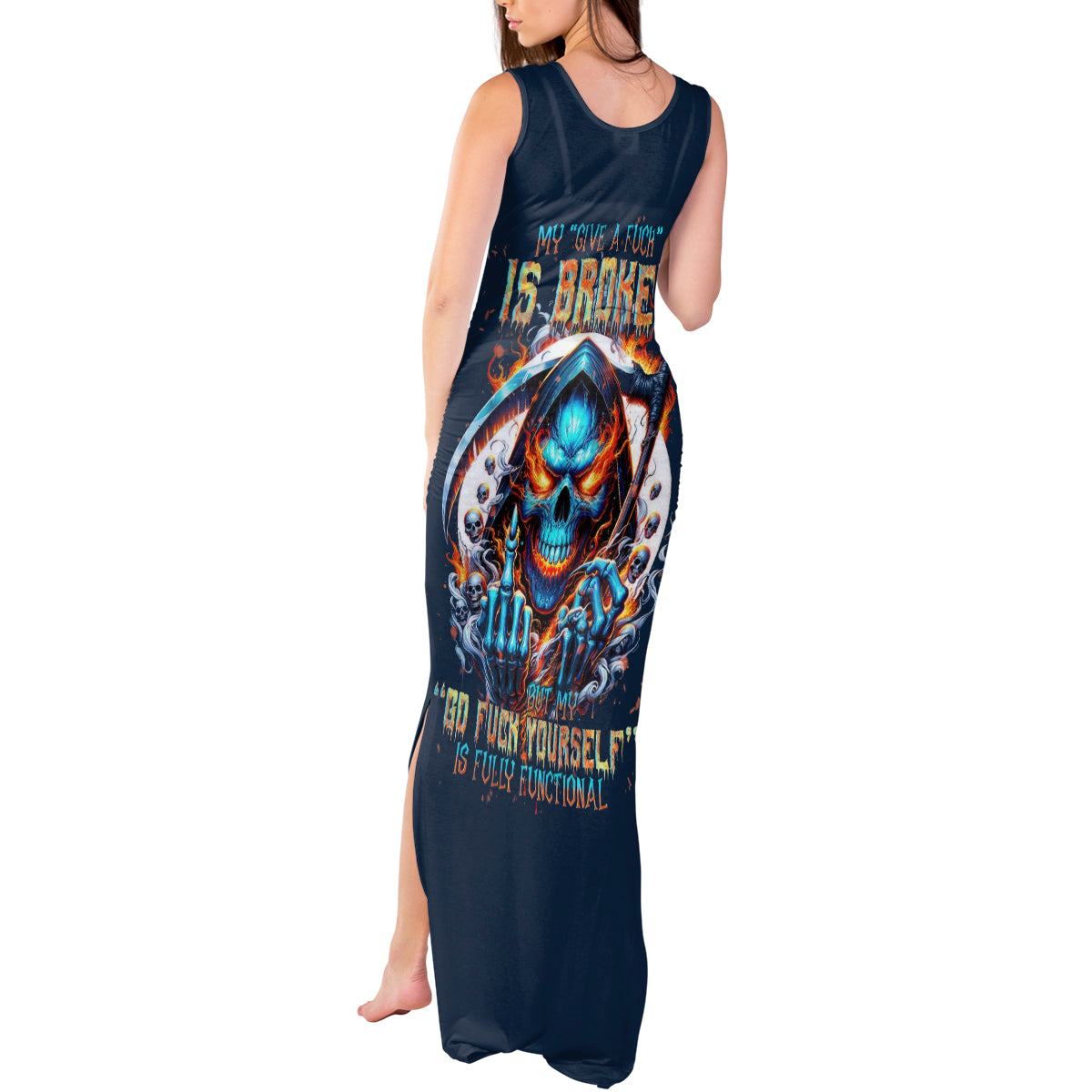 Reaper Skull Tank Maxi Dress My Give A Fuck Is Broken But My Go Fuck Yourself Is Fully Functional - Wonder Print Shop
