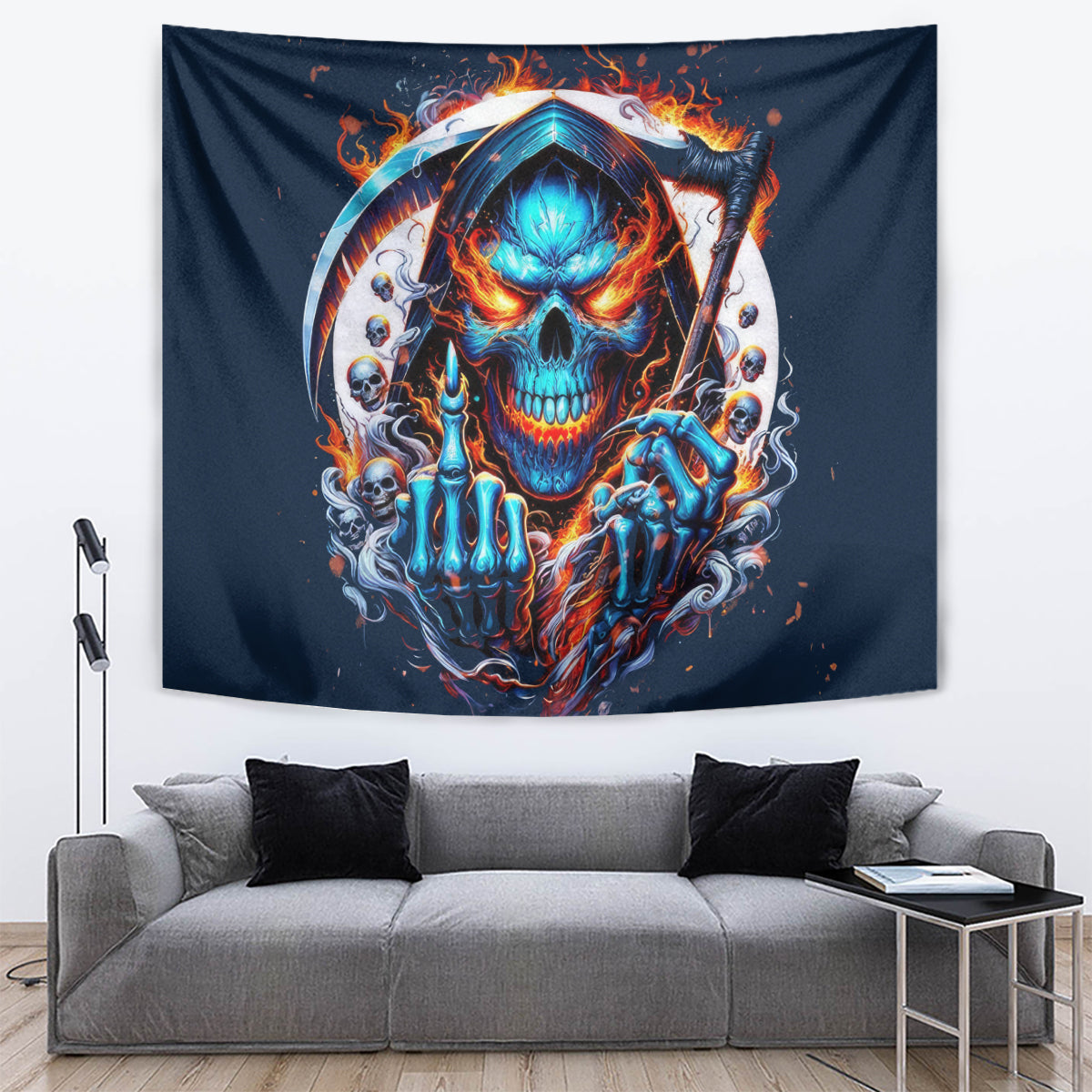 Reaper Skull Tapestry My Give A Fuck Is Broken But My Go Fuck Yourself Is Fully Functional - Wonder Print Shop