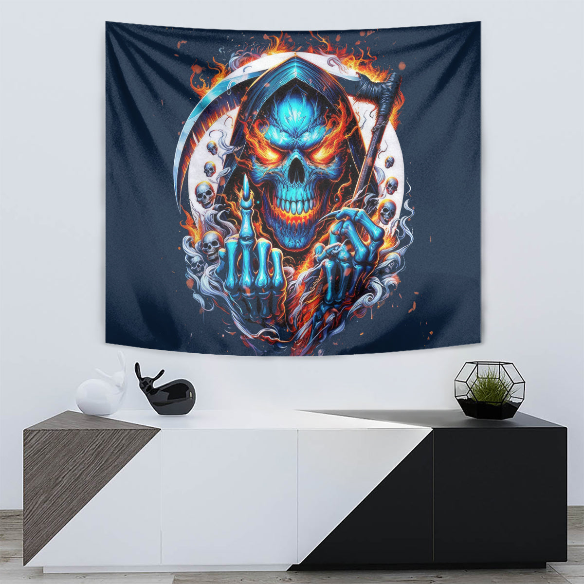 Reaper Skull Tapestry My Give A Fuck Is Broken But My Go Fuck Yourself Is Fully Functional - Wonder Print Shop