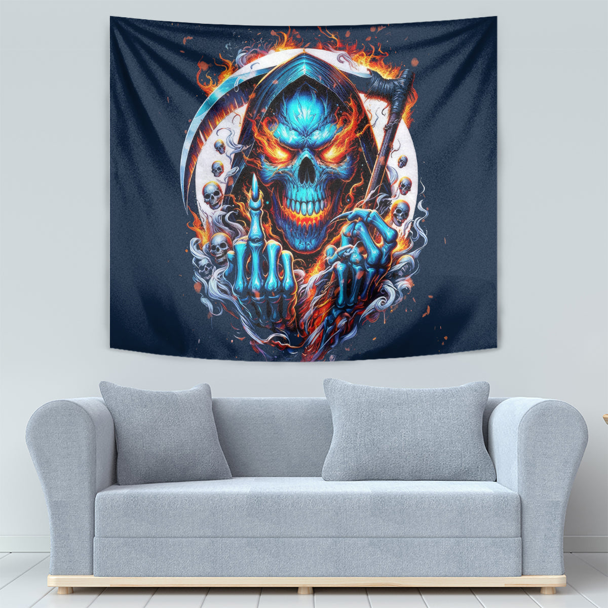 Reaper Skull Tapestry My Give A Fuck Is Broken But My Go Fuck Yourself Is Fully Functional - Wonder Print Shop