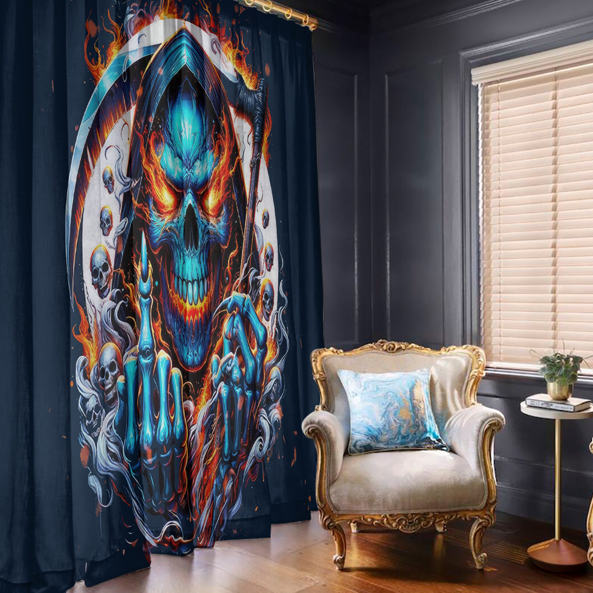 Reaper Skull Window Curtain My Give A Fuck Is Broken But My Go Fuck Yourself Is Fully Functional - Wonder Print Shop