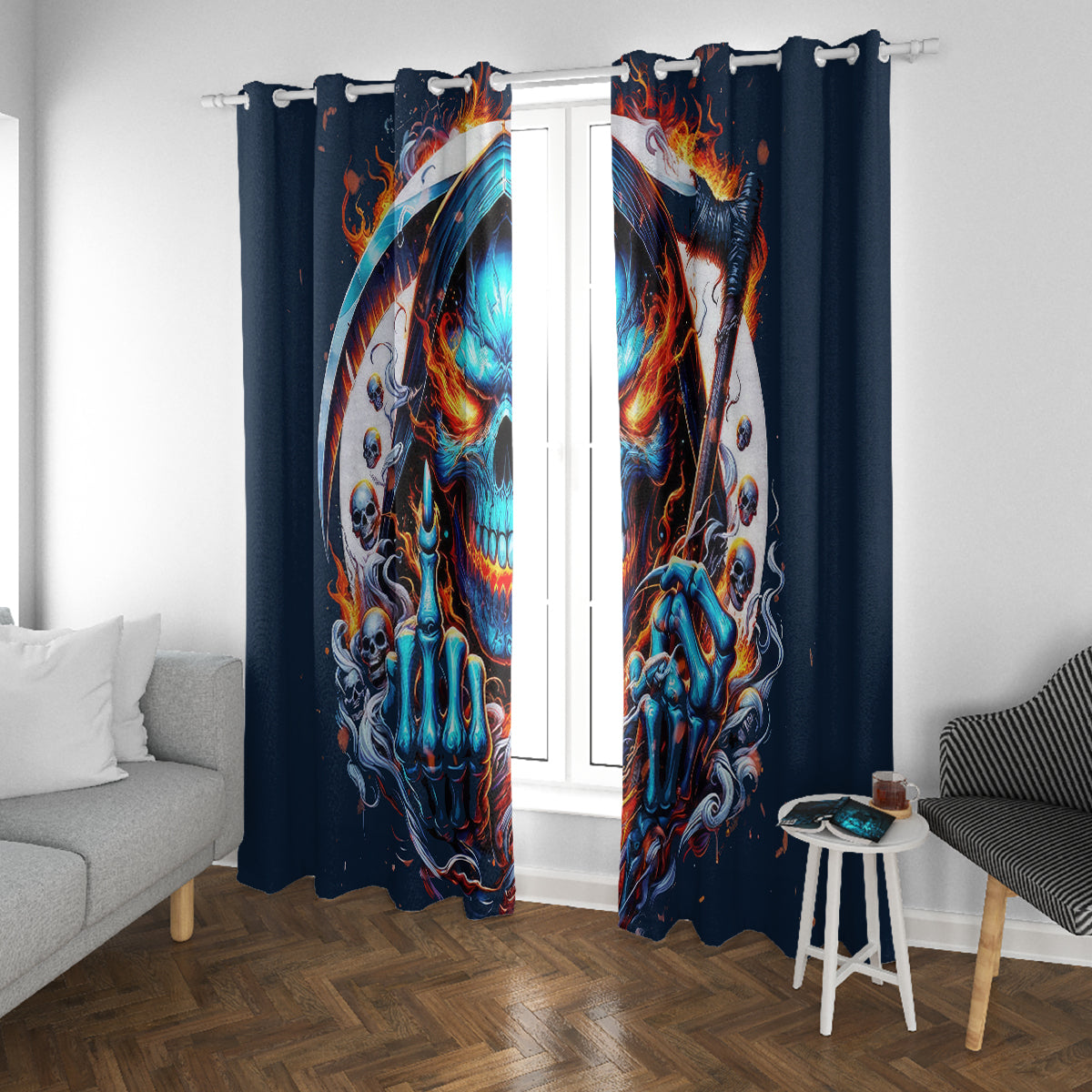Reaper Skull Window Curtain My Give A Fuck Is Broken But My Go Fuck Yourself Is Fully Functional - Wonder Print Shop
