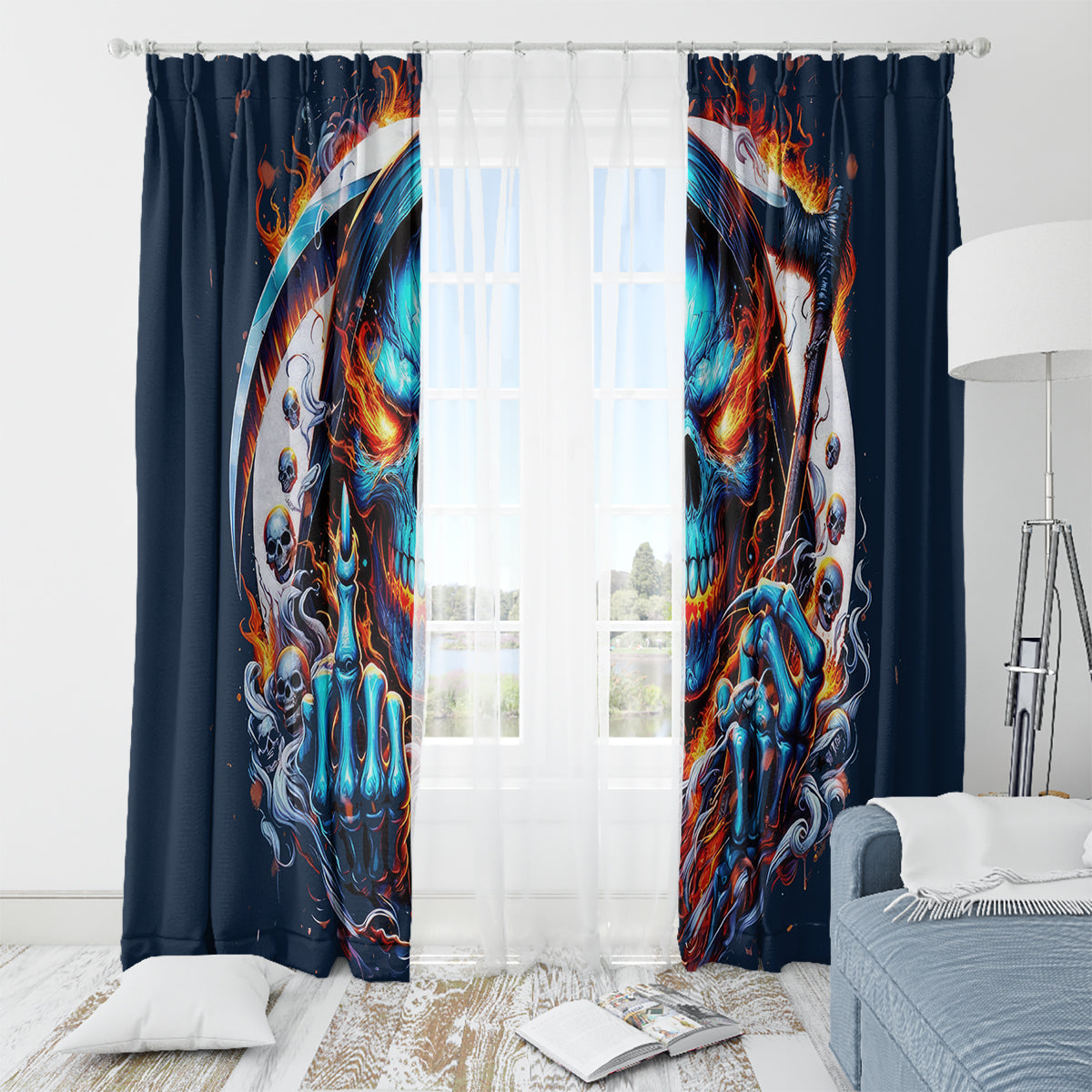 Reaper Skull Window Curtain My Give A Fuck Is Broken But My Go Fuck Yourself Is Fully Functional - Wonder Print Shop