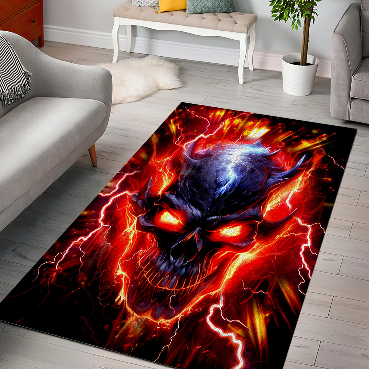 Flame Skull Area Rug I'm Never Alone My Demons Are With Me 24/7 - Wonder Print Shop