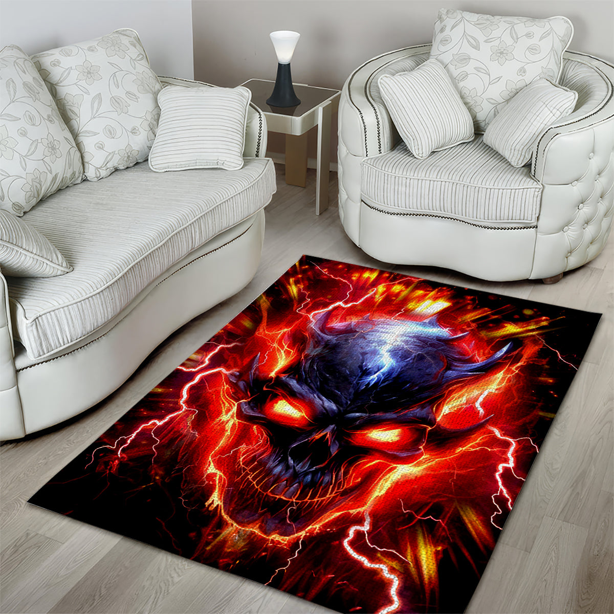 Flame Skull Area Rug I'm Never Alone My Demons Are With Me 24/7 - Wonder Print Shop