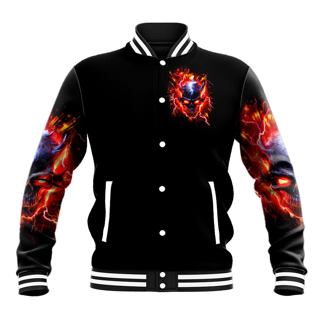 Flame Skull Baseball Jacket I'm Never Alone My Demons Are With Me 24/7 - Wonder Print Shop
