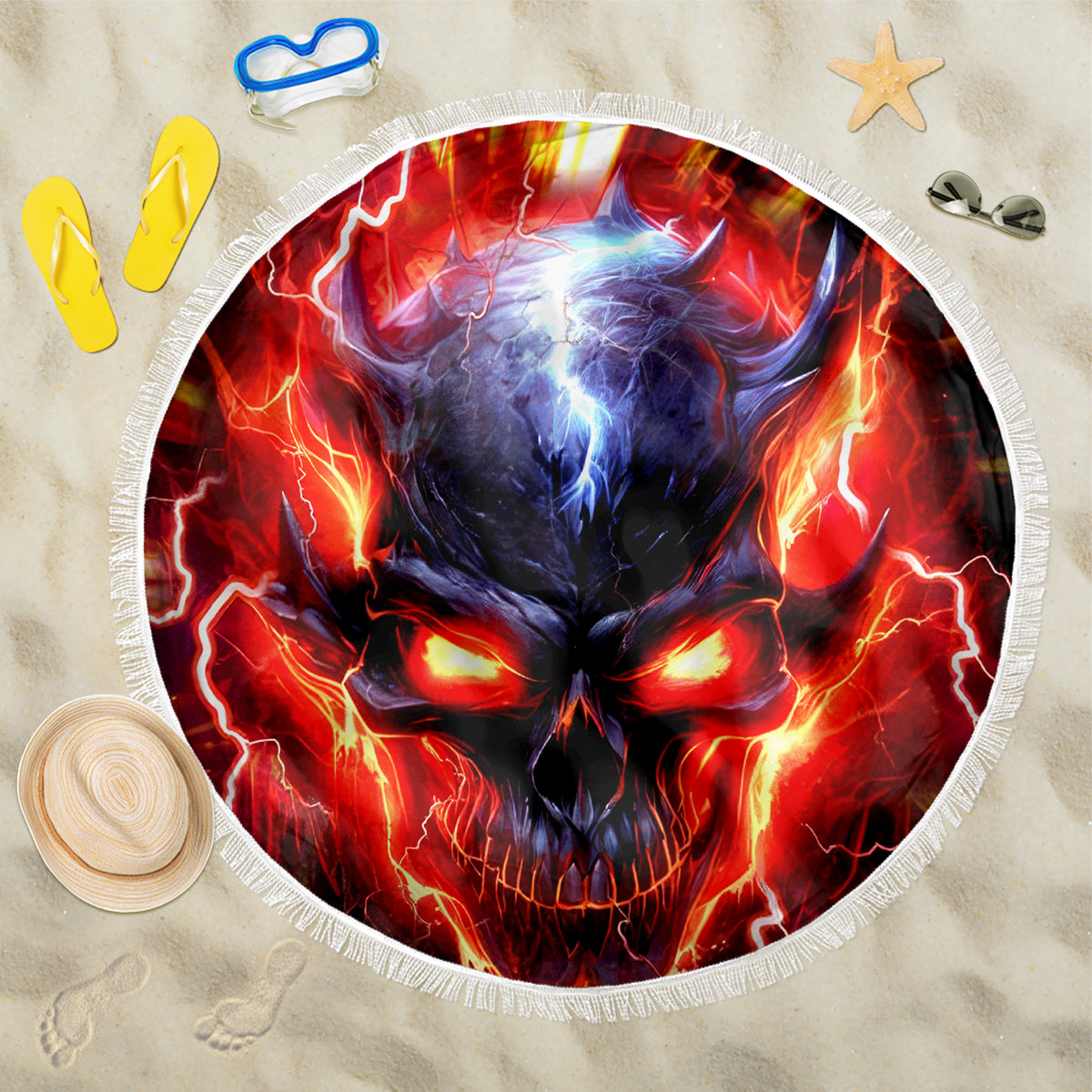 Flame Skull Beach Blanket I'm Never Alone My Demons Are With Me 24/7 - Wonder Print Shop