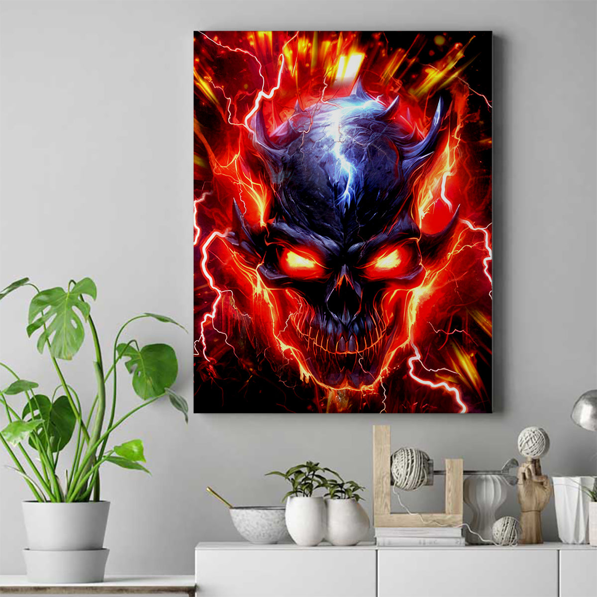 Flame Skull Canvas Wall Art I'm Never Alone My Demons Are With Me 24/7 - Wonder Print Shop