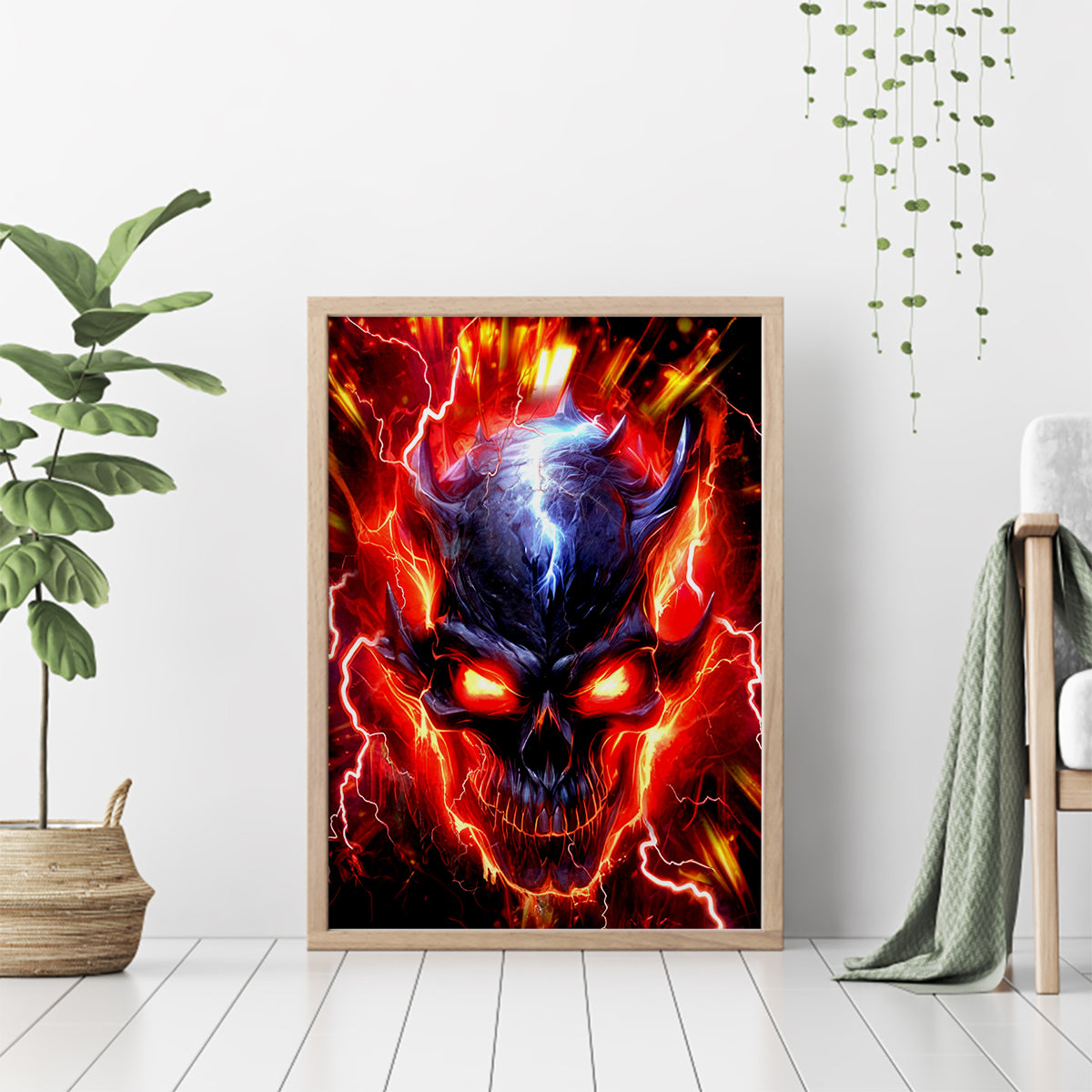 Flame Skull Canvas Wall Art I'm Never Alone My Demons Are With Me 24/7 - Wonder Print Shop