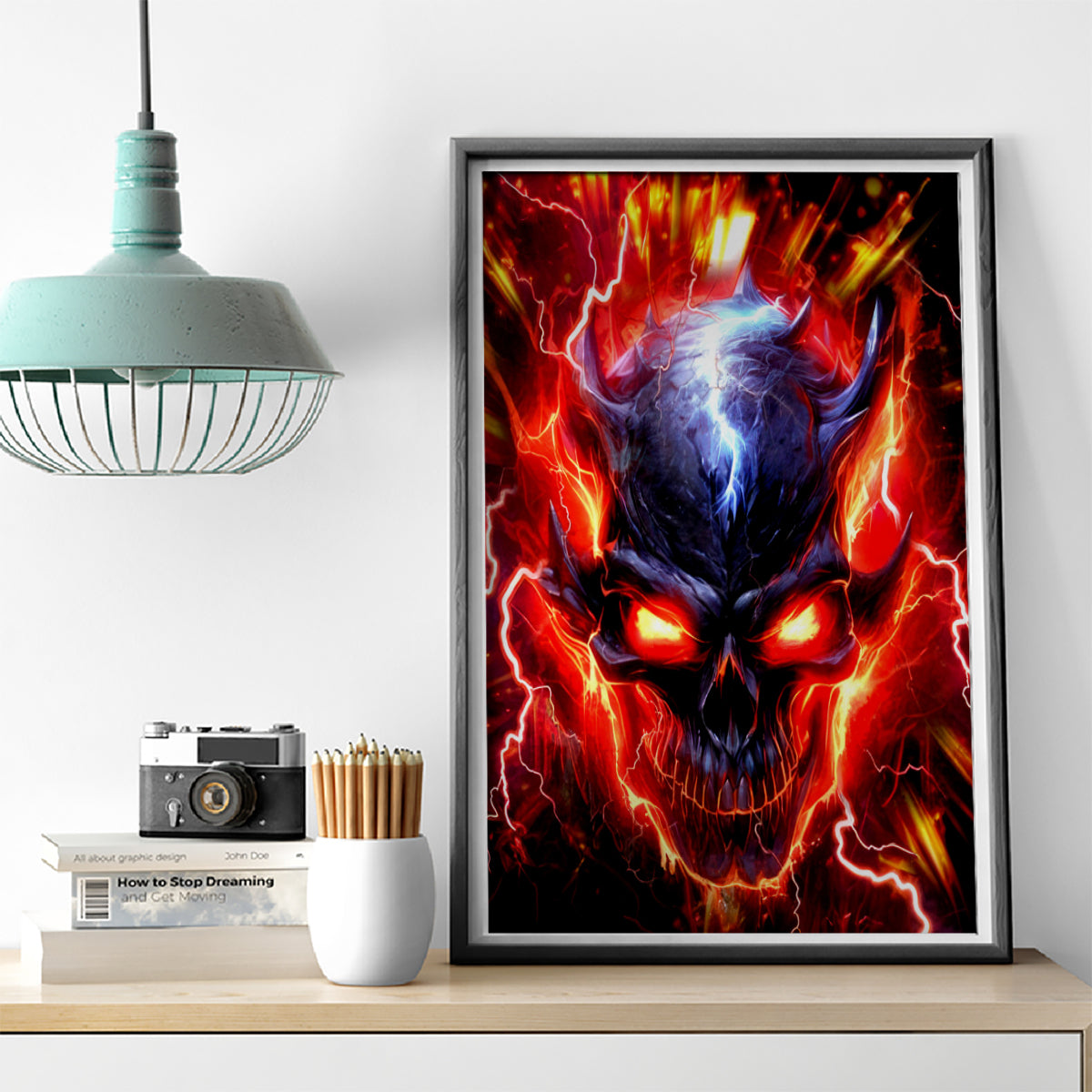 Flame Skull Canvas Wall Art I'm Never Alone My Demons Are With Me 24/7 - Wonder Print Shop