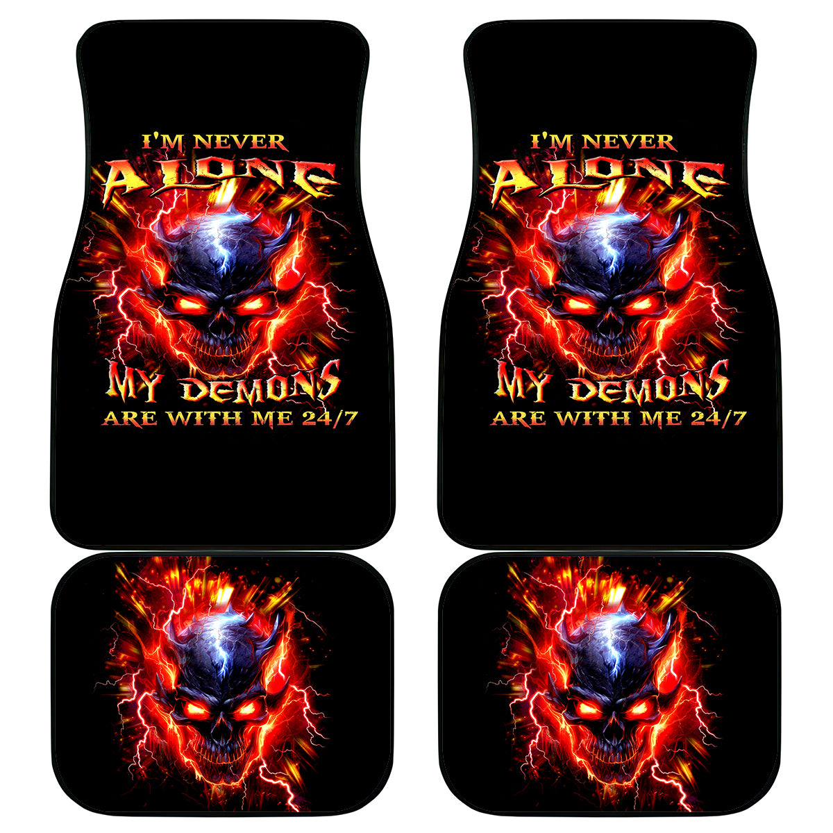 Flame Skull Car Mats I'm Never Alone My Demons Are With Me 24/7 - Wonder Print Shop