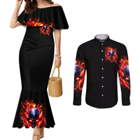Flame Skull Couples Matching Mermaid Dress and Long Sleeve Button Shirt I'm Never Alone My Demons Are With Me 24/7