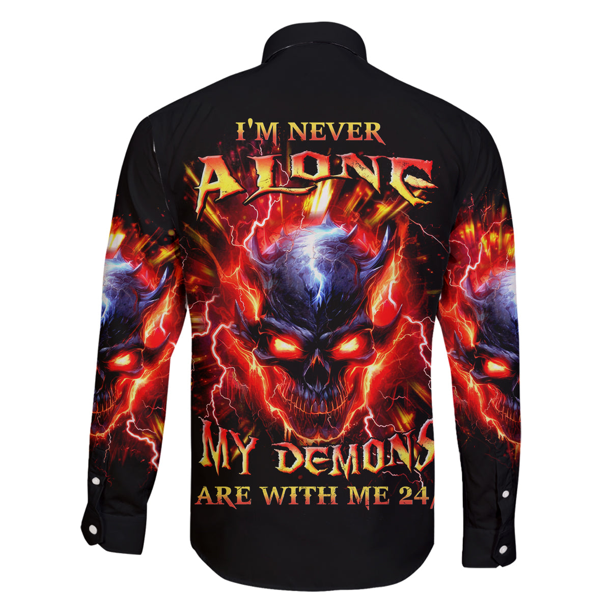 Flame Skull Family Matching Mermaid Dress and Hawaiian Shirt I'm Never Alone My Demons Are With Me 24/7 - Wonder Print Shop