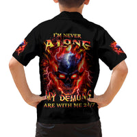 Flame Skull Family Matching Off Shoulder Long Sleeve Dress and Hawaiian Shirt I'm Never Alone My Demons Are With Me 24/7 - Wonder Print Shop