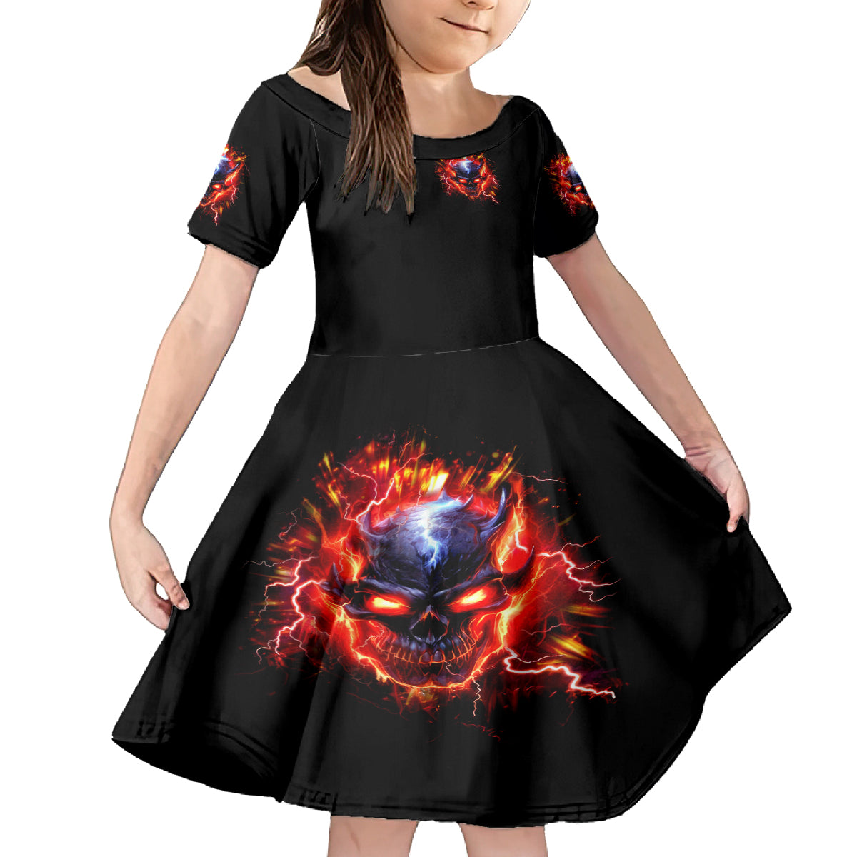 Flame Skull Family Matching Puletasi and Hawaiian Shirt I'm Never Alone My Demons Are With Me 24/7 - Wonder Print Shop