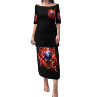 Flame Skull Family Matching Puletasi and Hawaiian Shirt I'm Never Alone My Demons Are With Me 24/7 - Wonder Print Shop