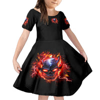 Flame Skull Family Matching Short Sleeve Bodycon Dress and Hawaiian Shirt I'm Never Alone My Demons Are With Me 24/7 - Wonder Print Shop