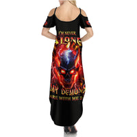 Flame Skull Family Matching Summer Maxi Dress and Hawaiian Shirt I'm Never Alone My Demons Are With Me 24/7 - Wonder Print Shop