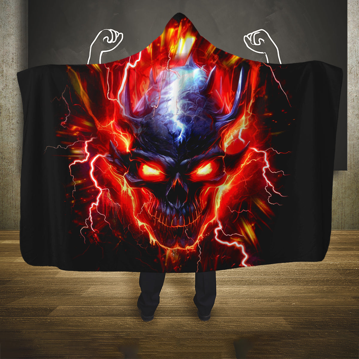 Flame Skull Hooded Blanket I'm Never Alone My Demons Are With Me 24/7