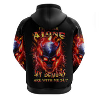 Flame Skull Hoodie I'm Never Alone My Demons Are With Me 24/7 - Wonder Print Shop