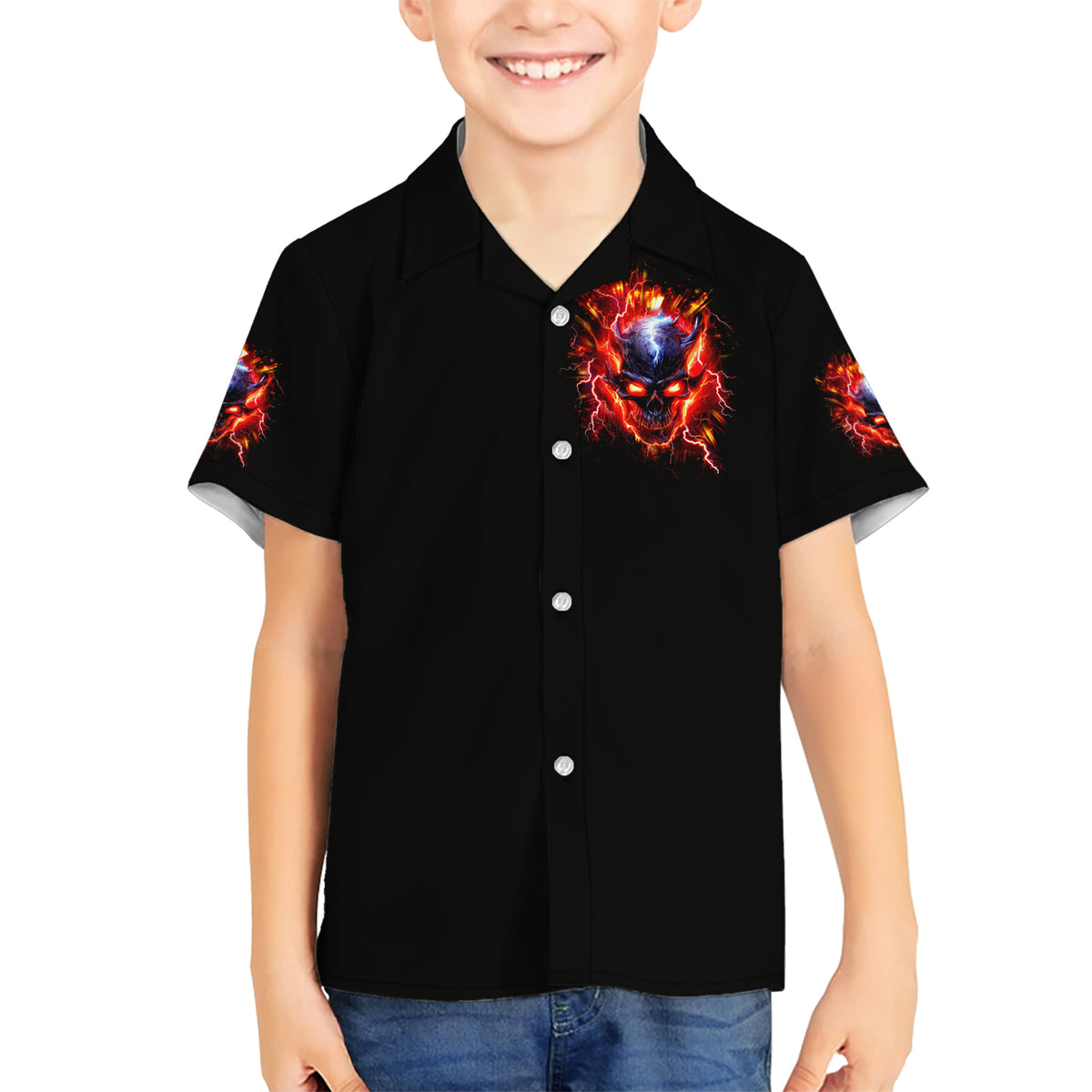 Flame Skull Kid Hawaiian Shirt I'm Never Alone My Demons Are With Me 24/7 - Wonder Print Shop
