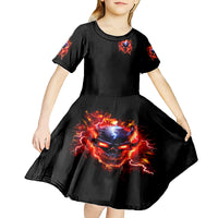 Flame Skull Kid Short Sleeve Dress I'm Never Alone My Demons Are With Me 24/7 - Wonder Print Shop