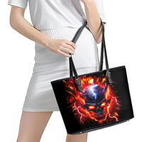 Flame Skull Leather Tote Bag I'm Never Alone My Demons Are With Me 24/7 - Wonder Print Shop