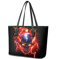 Flame Skull Leather Tote Bag I'm Never Alone My Demons Are With Me 24/7 - Wonder Print Shop