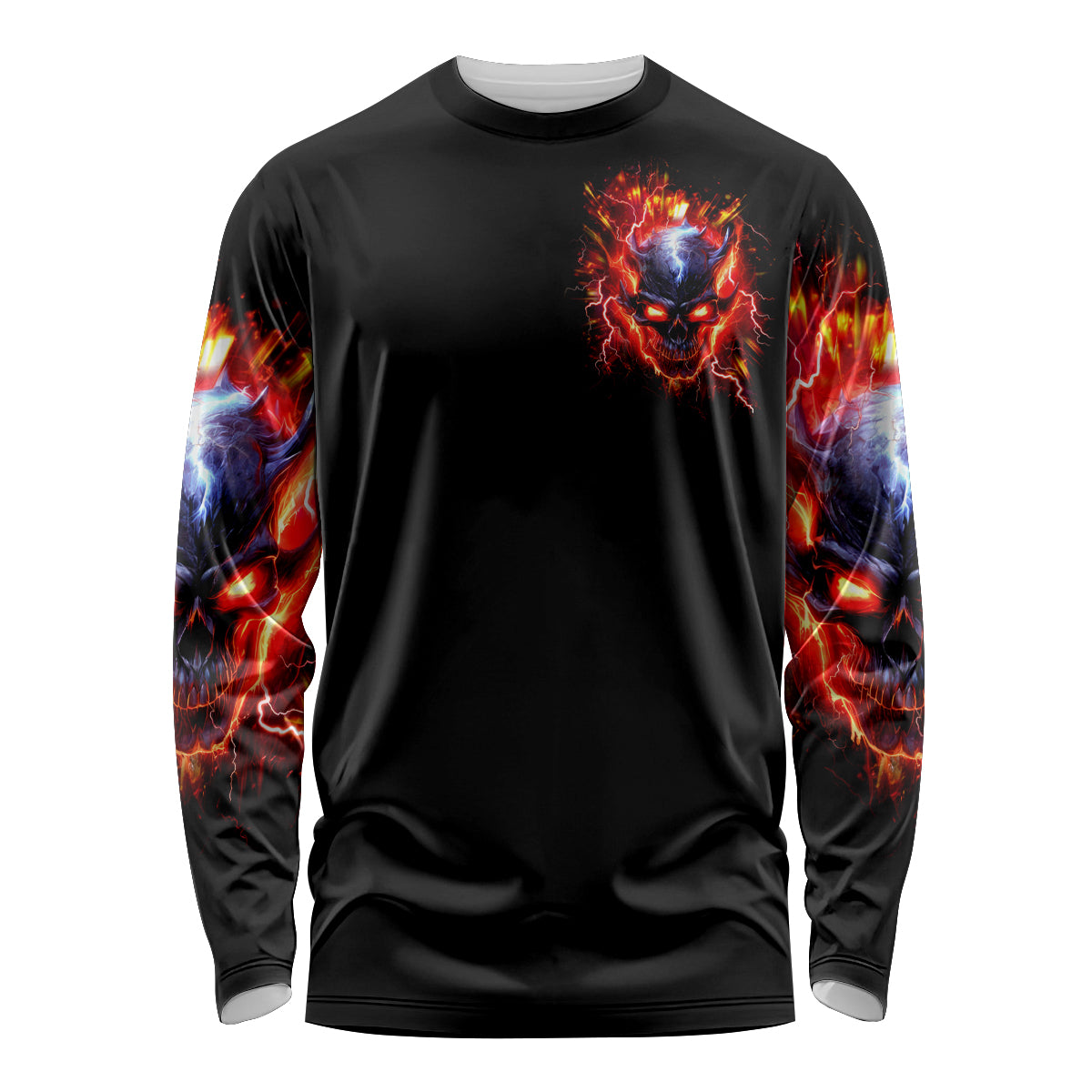 Flame Skull Long Sleeve Shirt I'm Never Alone My Demons Are With Me 24/7 - Wonder Print Shop