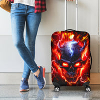 Flame Skull Luggage Cover I'm Never Alone My Demons Are With Me 24/7 - Wonder Print Shop