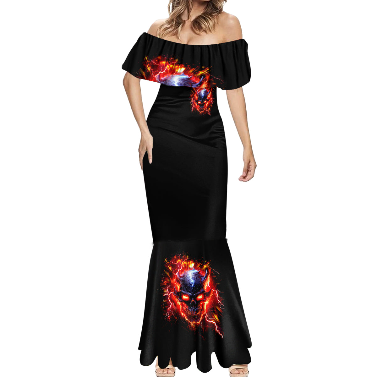 Flame Skull Mermaid Dress I'm Never Alone My Demons Are With Me 24/7 - Wonder Print Shop