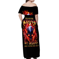 Flame Skull Off Shoulder Maxi Dress I'm Never Alone My Demons Are With Me 24/7 - Wonder Print Shop