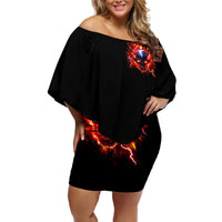 Flame Skull Off Shoulder Short Dress I'm Never Alone My Demons Are With Me 24/7 - Wonder Print Shop
