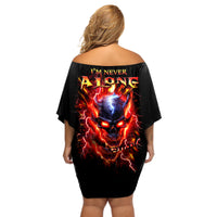 Flame Skull Off Shoulder Short Dress I'm Never Alone My Demons Are With Me 24/7 - Wonder Print Shop